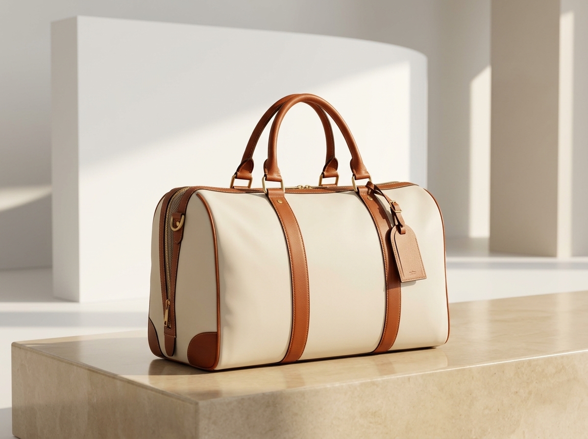The Signature Travel Weekender Duffel in Cream & Cognac